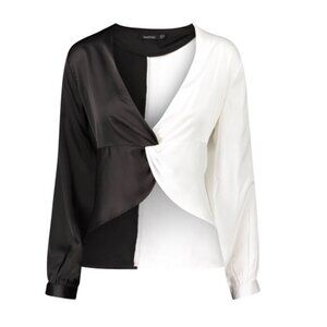 NWT boohoo Two Color Twist Front Blouse